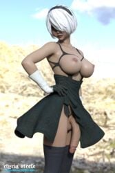 1futa 3d areolae balls balls_under_clothes bottomless_skirt breasts casual_exposure casual_nudity curvy elyria_steele erect_nipples flaccid futa_only futa_sans_pussy futanari hand_on_hip intersex large_breasts large_penis looking_at_viewer nier nier:_automata nipples no_panties penis penis_out penis_under_clothes penis_under_dress penis_under_skirt realistic skirt solo solo_futa testicles thighhighs topless veiny_penis yorha_2b