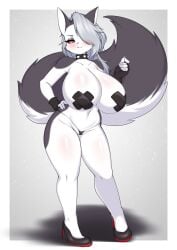 1girls anthro big_breasts cleavage female female_only furry furry_only grey_background hellhound helluva_boss huge_breasts loona_(helluva_boss) red_sclera simple_background tail tailzkim thick_thighs