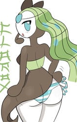 1girls ass breasts cloroxformius clothed female_only meloetta nintendo no_humans panties pokemon pokemon_bw striped_panties