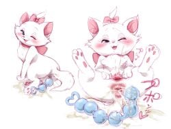 anal_beads anal_beads_in_ass anal_beads_out blue_eyes cub female feral furry marie_(aristocats) open_pussy pussy red_ribbon semi-anthro spread_pussy the_aristocats white_fur