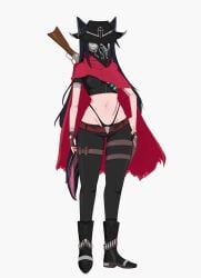 1girls black_hair clothed cowgirl female female_only final_fantasy final_fantasy_xiv glasses gun hat hiivenn_(artist) lethia_vicaro necromancer pink_hair plague_doctor_mask smiling_at_viewer solo western wolf_girl yellow_eyes