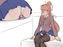 1girls anal anal_masturbation anal_sex ass ass blush brown_hair carambolatup clothed clothes dildo dildo_in_ass dildo_sitting doki_doki_literature_club female green_eyes hair_ribbon hairbow long_hair monika_(doki_doki_literature_club) panties panties_aside public public_masturbation seated skirt solo solo_focus thick_thighs thigh_highs thighhighs thighs