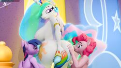 16:9 3d 4k absurd_res alicorn ass big_butt blender bodily_fluids digital_media equid equine eyes_on_the_price female friendship_is_magic hand_on_head hasbro hi_res horn invalid_tag licking mammal my_little_pony mythological_creature mythological_equine mythology pinkie_pie_(mlp) pornography princess_celestia_(mlp) rainbow_dash_(mlp) royal_castle royalsimp saliva tongue twilight_sparkle_(mlp) widescreen wings