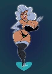 beauty_mark big_ass big_breasts danny_phantom dawna_phantom frilled_bra genderswap_(mtf) hand_on_hip kiss_mark lingerie nickelodeon nicktoons samperez tagme white_hair