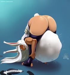 ass ass_up belly big_ass big_belly boku_no_hero_academia dark-skinned_female dark_skin dat_ass digestion female_pred female_prey grin huge_ass long_hair metalforever mirko my_hero_academia rabbit rabbit_ears rabbit_girl rabbit_tail rumi_usagiyama smile struggling_prey superheroine vore vore_belly white_hair