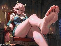 ai_generated barefoot boku_no_hero_academia feet female_domination foot_fetish foot_focus from_below gigatsu looking_at_viewer looking_down mina_ashido pink_skin saliva seductive seductive_pose sitting sole_female soles toes