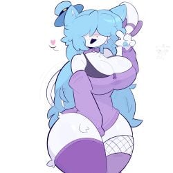 1girls artist_request big_breasts big_thighs blue_hair blush breasts cleavage clothed friday_night_bloxxin' furry roblox roblox_avatar robloxian souldrivenlove source_request suggestive tagme thick_thighs thighhighs thighs