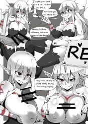 absurd_res aloe_(interspecies_reviewers) areola big_breasts biped blush breast_play breasts censored clothed clothing dialogue ear_piercing english_text eyelashes fairy female genitals hair hi_res interspecies_reviewers inverted_nipples legwear male male/female nipples not_furry panties penis piercing pupils sex simple_background smile speech_bubble teapose2 text thick_thighs thigh_highs three-quarter_view titjob underwear