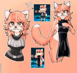 1girl anthro armor atlyss black_eyes black_nose blush blush_lines blushing blushing_at_viewer cat_ears cat_girl cat_humanoid cat_tail catgirl fangs female female_only furry furry_ears furry_female furry_only furry_tail girl glasses looking_at_viewer multicolored_body multicolored_fur nipple_slip nipples pink_background pink_body pink_fur pink_hair pink_nipples poon_(atlyss) sweatykitty tongue tongue_out