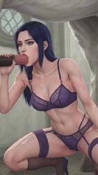 1boy 1girls ai_generated animal_genitalia animal_penis arcane arcane_caitlyn blowjob caitlyn_(league_of_legends) caitlyn_kiramman from_side game_character high_heels horse horsecock league_of_legends light-skinned_female light_skin lingerie oral_sex purple_bra rower shorter_than_10_seconds stockings tagme video zoophilia