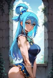 1girls ai_generated ai_sensuality aqua_(konosuba) bare_arms bare_legs bare_shoulders bare_thighs big_breasts blue_eyes blue_hair blush clothed clothing color female female_focus female_only hi_res kono_subarashii_sekai_ni_shukufuku_wo! large_breasts light-skinned_female light_skin long_hair looking_at_viewer solo solo_female thick_thighs