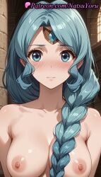 1girls ai_generated anime anime_style aqua_eyes aqua_hair blue_eyes blue_hair blush braid braided_ponytail breasts bust busty circlet closed_mouth collarbone completely_nude embarrassed eyelashes female female_focus female_only hair_over_shoulder hentai indoors large_breasts long_hair looking_at_viewer medium_breasts natsuyoru nipples nipples_outside non-asian nose_blush nude nude_female parted_bangs shiny single_braid solo solo_female straight-on tate_no_yuusha_no_nariagari the_rising_of_the_shield_hero therese_alexanderite upper_body voluptuous voluptuous_female