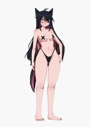 black_hair cowgirl final_fantasy final_fantasy_xiv glasses gun high_waisted_thong hiivenn_(artist) lethia_vicaro pink_hair smiling_at_viewer tired_eyes underwear western wolf_girl