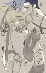 2boys anal anal_sex androgynous blonde_hair blush burrrntlemon cat_boy cat_ears cat_tail catboy crossdressing drooling femboy femboy_penetrated galo_thymos gay gay_sex jacket lio_fotia maid_headdress male oversized_clothes petite petite_body petite_male pleasure_face pleasured_face promare saliva size_difference slim slim_male slim_waist twink yaoi