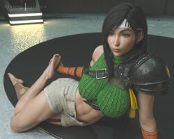 3d artedenia barefoot brown_hair busty cosplay female female_focus female_only final_fantasy final_fantasy_vii hourglass_figure long_hair tagme tifa_lockhart wide_hips yuffie_kisaragi_(cosplay)