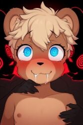 ai_generated bear breasts creepy creepy_smile cub drool drooling evil_spirit ghost hypnosis hypnotic_eyes jaylus_ai_testing_(artist) male/female red_eyes shadow_creature spirit young