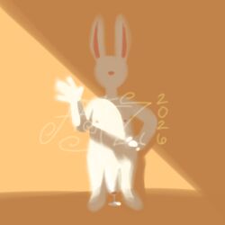 1:1 4_fingers anthro bodily_fluids cum dated faceless_anthro faceless_character faceless_male fingers foreskin fur genital_fluids genitals gesture hand_on_hip lagomorph leaking leaking_cum leaking_penis leporid light lighting long_ears male mammal nameless_character nipples penis rabbit shadow simple_background sketch snout solo standing valken_holmes watermark waving waving_hand white_body white_fur