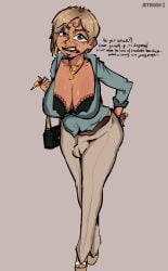 1futa blemish blonde_hair boomer bra car_keys complaining dyed_hair earrings english_text erection_under_clothes exposed_chest freckles futanari gilf handbag jeteggs jewelry karen large_penis milf older_futa open_shirt open_toe_shoes original original_character pants piercing platform_heels solo talking_to_viewer