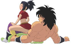 1boy 1girls black_hair boots broly caisama closed_eyes clothed_female_nude_male clothed_sex dragon_ball dragon_ball_super earrings erection hair_up kale knee_boots light-skinned_female light_skin looking_pleasured muscular muscular_male no_panties open_mouth penis pleasure_face ponytail pussy pussy_juice pussy_juice_drip rear_view reverse_cowgirl_position riding saiyan scar size_difference skirt skirt_lift squatting tied_hair uncensored vaginal_penetration wet_pussy white_skin