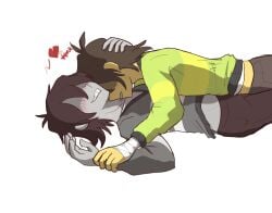 ambiguous_gender artist_request biting biting_neck deltarune dom_sub human_on_humanoid kris_(deltarune) on_top suggestive vessel_(deltarune)