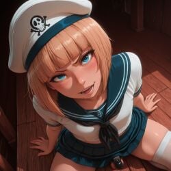 1boy ai_generated androgynous bending_over bent_over blonde_femboy blonde_hair blue_eyes brat bratty chastity chastity_cage chastity_device dick_cage echodantalian femboy femboy_focus femboysub feminine_faced_male feminine_male feminization feminized_male grin male male_only miniskirt penis_cage sailor_hat sailor_uniform sissification sissy skirt skirt_lift smile stockings submissive submissive_femboy thighhighs trap