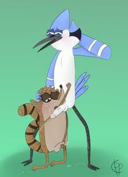 avian balls bird blue_jay cartoon_network cockpeepee corvid cum foreskin male male_only mammal mordecai_(regular_show) oral partially_retracted_foreskin penis procyonid raccoon regular_show rigby_(regular_show) saliva sex uncut yaoi