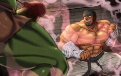 2boys abs absurd_res aphrodisiac aphrodisiac_gas arm_hair bandage bandaged_arm bandana bara beard beefy belt biceps big_areola big_bulge big_glans big_hands big_penis blurry_foreground brick_wall broad_shoulders bulge bulge_through_clothing censor_bar censored chest_hair clenched_hand clenched_teeth collarbone daddy depth_of_field dilf enormous_penis erection erection_under_clothes eyebrows_visible_through_headwear fight fighter fighting gay genital_outline gigantic_penis glans green_hair green_penis green_skin headband hi_res huge_cock hunk karate_outfit legs_apart male male_breasts male_only manly mature_male monster monster_cock mosaic_censoring muscles muscular muscular_arms muscular_legs muscular_male muscular_neck muscular_thighs musk musk_clouds navel orc orc_male original original_character osa_(marumaru023) pecs penis penis_awe penis_bigger_than_head penis_out pink_gas pointless_censoring quadriceps red_glans retracted_foreskin sanpaku short_hair sideburns six_pack small_pupils standing thick thick_arms thick_eyebrows thick_legs thick_penis thick_thighs topless tough_guy triceps uncircumcised uncut versus very_high_resolution warrior yaoi