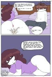 1boy 1girls 2d 2d_(artwork) after_sex after_vaginal artist_logo artist_name breasts brown_hair comic comic_page comic_panel cum cum_in_pussy cum_inside dialogue jaiden jaiden_animations jaidenanimations key_boy male/female pale-skinned_female pale_skin straight youtube youtubers