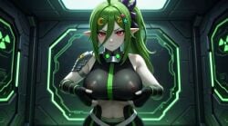 ai_generated animated big_breasts breasts_out green_hair jzboy mermutany nipples pointy_ears ponytail red_eyes terraria titdrop video white_skin youtuber