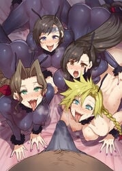 aerith_gainsborough ahegao all_fours ass bad_end bee_girl big_ass big_breasts breasts cloud_strife cloudette_strife cock_hungry costume dark-skinned_male erection final_fantasy final_fantasy_vii gender_transformation genderswap genderswap_(mtf) harem honey_bee_inn imminent_fellatio imminent_oral large_breasts latex mind_break mizuryuu_kei multiple_girls rule_63 see-through thunder_head tifa_lockhart tongue tongue_out yuffie_kisaragi