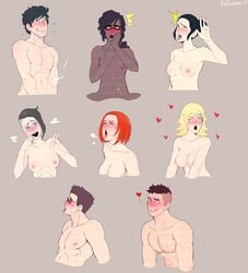 1girls 3boys 5girls ahe_gao breasts claudette_morel crossover cum david_king dbd dead_by_daylight drooling dwight_fairfield eveurite'17 female female/male feng_min fucked_silly halloween halloween_(series) heart-shaped_pupils heavy_breathing jake_park laurie_strode male/female meg_thomas nea_karlsson tongue_out