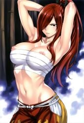 ai_art ai_generated anime areola areolae armpits arms_behind_head arms_up bandage bandages belly belly_button big_breasts breasts breasts_bigger_than_head brown_eyes erza_scarlet exposed_breasts exposed_nipples fairy_tail female_focus female_only hair_over_one_eye half-dressed half_naked hips huge_breasts large_breasts light-skinned_female light_skin long_hair looking_at_viewer navel nipples nordinex5 pale-skinned_female pale_skin perfect_body ponytail red_hair redhead_female sexy sexy_pose shiny_skin shirtless solo_female solo_focus topless topless_female tummy