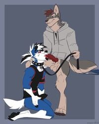 2boys alternate_color animal_genitalia animal_penis anthro anthrofied ass black_nose black_penis bottomless canine canine_penis casparr claws clothed clothing collar cum domination duo english_text erection feet fellatio fur furry gay hair half-closed_eyes interspecies jacket kneeling knot leash licking lycanroc male male_domination male_only mammal midnight_lycanroc mind_control multicolored_fur multicolored_hair nintendo open_mouth oral original_character partially_clothed pawpads paws penis penis_lick pokémon_(species) pokemon pokemon_sm red_hair red_penis sex shirt simple_background spiked_collar spikes spiral_eyes standing submissive submissive_male tank_top testicles text toe_claws tongue tongue_out two_tone_fur two_tone_hair video_games watermark wolf yaoi