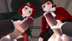 1boy 2girls 3d animated big_penis danganronpa dickgirl double_handjob futa_on_male futanari handjob harukawa_maki intersex looking_at_viewer new_danganronpa_v3 no_sound nrub penis pov saihara_shuuichi skirt smooth_skin source_filmmaker taker_pov video yumeno_himiko