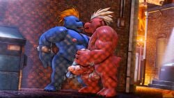 16:9 2024 3_toes 3d_(artwork) against_surface against_wall anthro artist_logo ass balls bear big_balls big_penis blonde_hair blue_body blue_fur bodily_fluids bracelet brick_wall claws dappled_light digital_media_(artwork) dragon_ball dumpster duo eye_scar facial_scar feet french_kissing frottage fur genital_fluids genitals hair handjob_while_kissing hi_res huge_balls huge_cock jewelry kissing logo male male/male mammal moonwulf musk night nipples orange_hair overweight penile penis penises_touching pink_nipples precum public public_nudity red_body red_fur saliva scar sex source_filmmaker_(artwork) spiked_bracelet spikes thick_arms thick_thighs toes wall_(structure) widescreen window