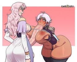 1futa 1girls blowjob character_request fellatio futa_on_female futanari glasses heart-shaped_pupils kamekuzu kameseru paizufella paizuri penis_between_breasts source_request white_hair