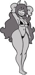 black_bikini black_bikini_bottom black_bikini_top black_hair demon demon_girl demon_horns female gray_skin long_hair only_female sharp_teeth smile the_binding_of_isaac the_siren_(the_binding_of_isaac)