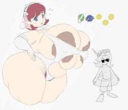 huge_ass nintendo female 2026 the_legend_of_zelda majora's_mask anju riceoctopii huge_breasts areola_slip red_hair wardrobe_malfunction wedding_lingerie flat_colors large_areolae pubic_hair pale_skin pale-skinned_female