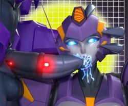 1boy 1girl1boy 1girls 2026 3d 3d_(artwork) 3d_render areola areolae big_breasts blue_eyes breasts breasts_out cock_on_face cybertronian female male nautica nipples purple_body soundpunk501 transformers vehicon yellow_highlights