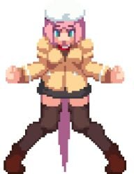 animated breast_expansion breast_growth breasts dra+koi dra_koi heroine_(dra+koi) hyper long_hair long_nipples m.u.g.e.n nipples nipples_visible_through_clothing pink_hair resized school_uniform schoolgirl schoolgirl_uniform skirt sprite sprite_edit thigh_highs thighhighs vest