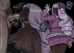 1futa 2girls :>= bangs before_and_after before_oral breasts_out completely_nude curemone dark-skinned_female dark_skin female futa_on_female futanari hair_ornament harujio_(pokemon) jacinthe_(pokemon) lebanne_(pokemon) long_hair penis pokemon pubic_hair saliva saliva_drip saliva_on_penis saliva_trail sucking sucking_penis sweat testicles veiny_penis white_hair yukari_(pokemon)