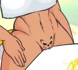 abs catgirl crispy hair muscular_female oc original_character pussy yellow yellow_eyes