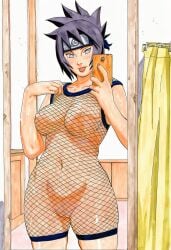 1girls accurate_art_style ai_generated bathroom black_hair bodysuit breast_focus breasts breasts_out cellphone clothing coat crabscab exposed_breasts female female_focus female_only fishnets flashing flashing_breasts forehead_protector headband high_resolution holding_object indoors konohagakure_symbol manga_style masashi_kishimoto_style mirror mirror_reflection mirror_selfie mitarashi_anko naruto naruto_(series) naruto_shippuden no_bra oppai pinup ponytail presenting presenting_breasts see-through see-through_clothing selfie showing_breasts skirt solo solo_focus sticking_out_tongue taking_picture taking_selfie tongue tongue_out trenchcoat uncensored upper_body voluptuous wide_hips