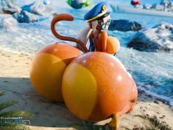 absurd_res admiral_brickell anthro beach bfb_(bloons) big_butt bikini bikini_top bloons_tower_defense butt clothing eyewear feet female haplorhine hat headgear headwear hi_res huge_butt hyper hyper_butt lunar57 mammal monkey ninja_kiwi one-piece_swimsuit peaked_cap primate sling_bikini solo sunglasses swimwear tail two-piece_swimsuit wet wet_body zomg_(bloons)