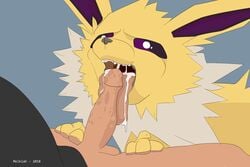 1boy 2018 3_toes ambiguous_gender big_ears big_penis bottomless clothing cum cum_on_tongue duo eeveelution feet feral furry half-closed_eyes human human_on_feral interspecies jolteon licking long_ears male male_pov mammal melkiah nintendo nude oral paws penis penis_lick penis_on_tongue pokémon_(species) pokemon pokemon_(species) pokemon_rgby pov purple_eyes saliva shirt size_difference source_request text tongue tongue_out video_games watermark white_fur yellow_fur zoophilia