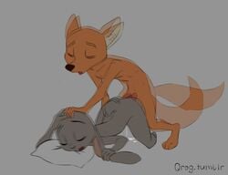 2018 3_toes all_fours ambiguous_penetration animated anthro anthro_on_anthro ass_up canine closed_eyes color_edit colored cum cum_drip cum_inside disney doggy_style dripping duo edit erection female fox from_behind_position front_view fur grey_background grey_fur head_grab judy_hopps lagomorph long_ears looking_pleasured male male_penetrating mammal nick_wilde nude open_mouth orange_fur panting pawtsun penetration penis pillow predator/prey qrog rabbit red_penis sex simple_background snout straight tailwag toes zootopia