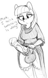 1futa 2018 animal_genitalia animal_penis anthro anthrofied balls clothing dialogue dickgirl dress english_text equine equine_penis erection friendship_is_magic frock furry futa_only futanari horse horsecock intersex legwear mammal maud_pie_(mlp) mcsweezy monochrome my_little_pony penis penis_under_dress pony sketch solo stockings straight_hair text