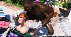 1boy 1girls 3d big_penis blue_eyes breasts dark-skinned_male dark_skin darklord doggy_style duo female interracial large_breasts male orange_hair red_hair sex straight vaginal_penetration