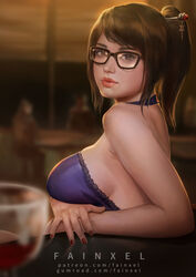 big_breasts breasts cleavage fainxel female female_only glasses large_breasts looking_at_viewer mei_(overwatch) overwatch solo