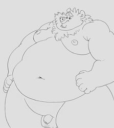 anthro balls bear belly black_and_white chubby_cheeks flaccid fur half-closed_eyes male mammal monochrome moobs morbidly_obese navel nipples nude obese obese_male osos overweight overweight_male pen_(artwork) penis solo thick_thighs traditional_media_(artwork)